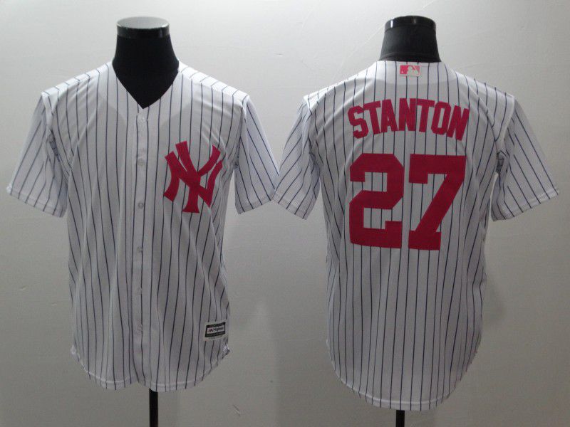Men New York Yankees #27 Stanton White stripes red Game MLB Jerseys